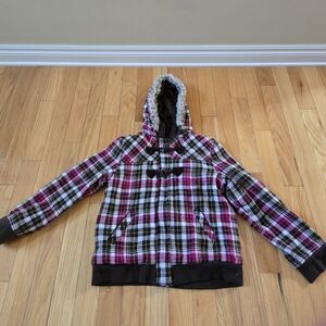 Cherokee Pink and Black Plaid Puffer Jacket